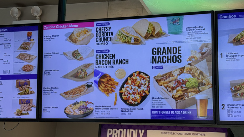 Taco Bell menu screen