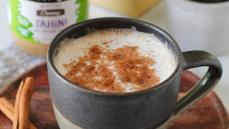 tahini latte with cinnamon