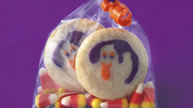 Pillsbury ghost cookies in a bag with candy corn
