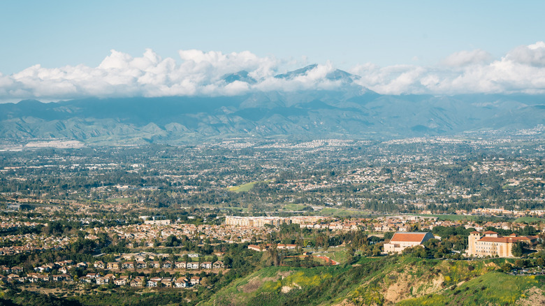 aerial shot of Orange County, CA from The Top of the World in Laguna