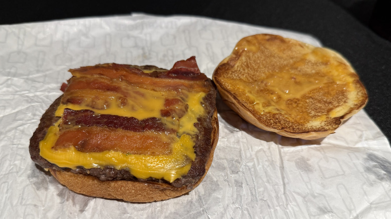 Open-faced Cheesy Bacon Cheeseburger