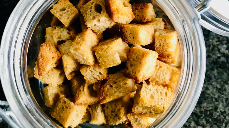 homemade croutons in a jar