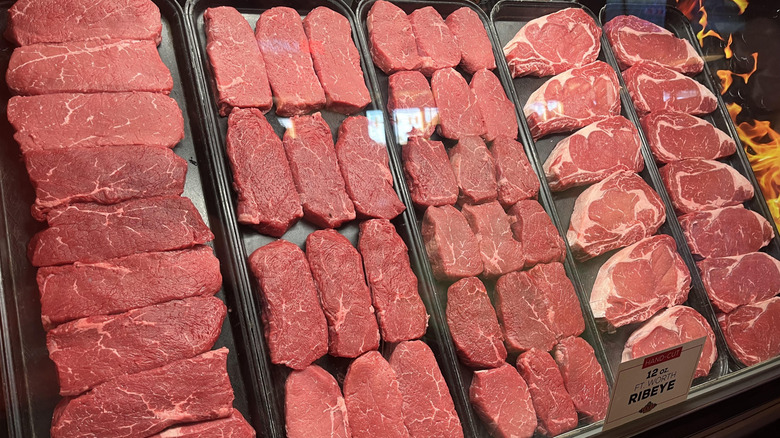 A display of various steak cuts at Texas Roadhouse