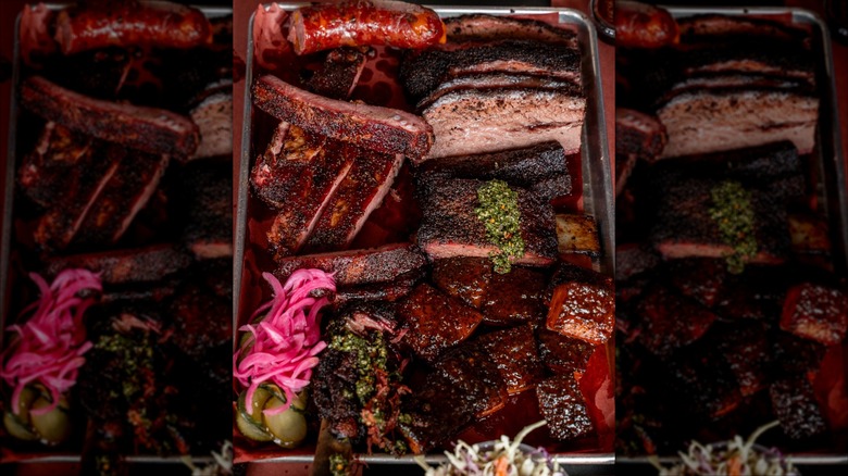 InterStellar BBQ ribs, brisket, and BBQ meats platter