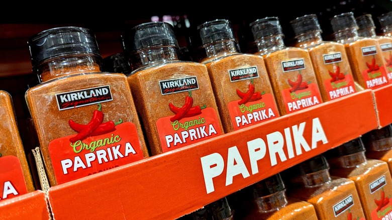 Bottles of Kirkland Signature Paprika Spice Seasoning Ingredient on Shelf at Warehouse