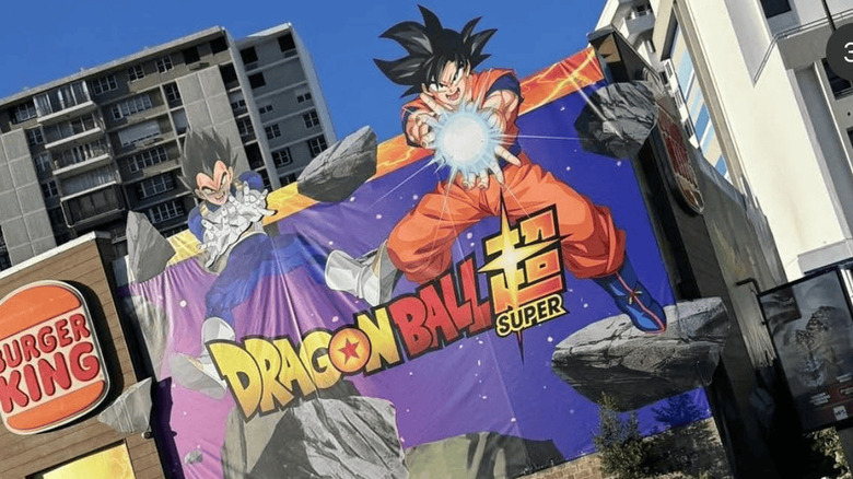 Dragon Ball Super decorating the outside of a Burger King