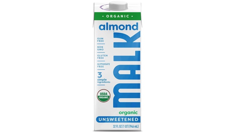 Carton of Malk Unsweetened Organic Almond Milk on white background