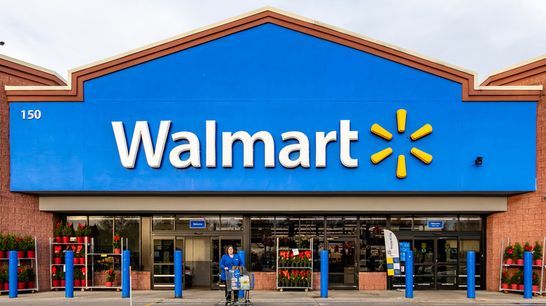 The facade and front entrance of a Walmart store