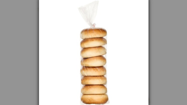 A bag of eight of Costco's Kirkland Signature Plain Bagels