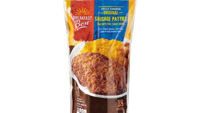 Package of Aldi Breakfast Best Fully Cooked Original Sausage Patties