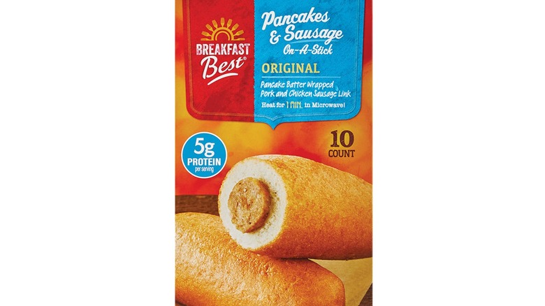 Package of Aldi Breakfast Best Pancakes & Sausage On-A-Stick