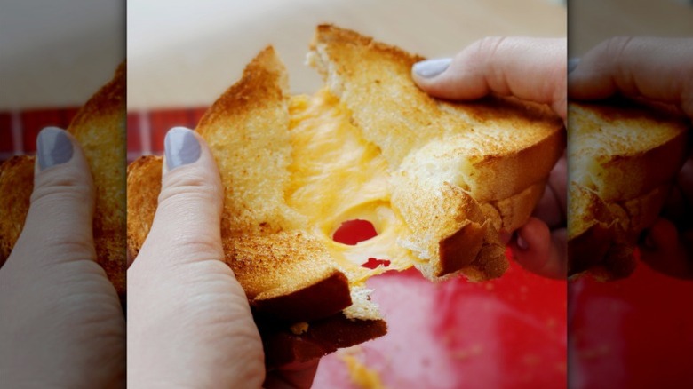 The cheese pull of a Kwik Trip Grilled Cheese.