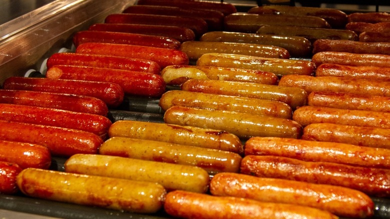 Kwik Trip's cheddarwursts on the roller grill.