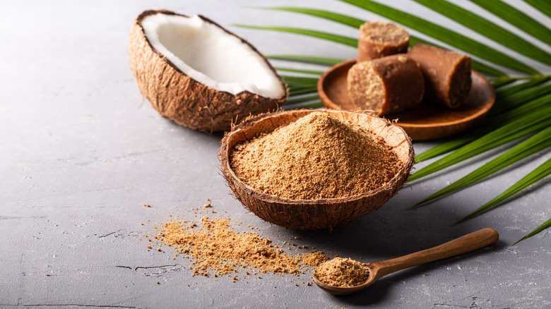 Coconut sugar in a half shell