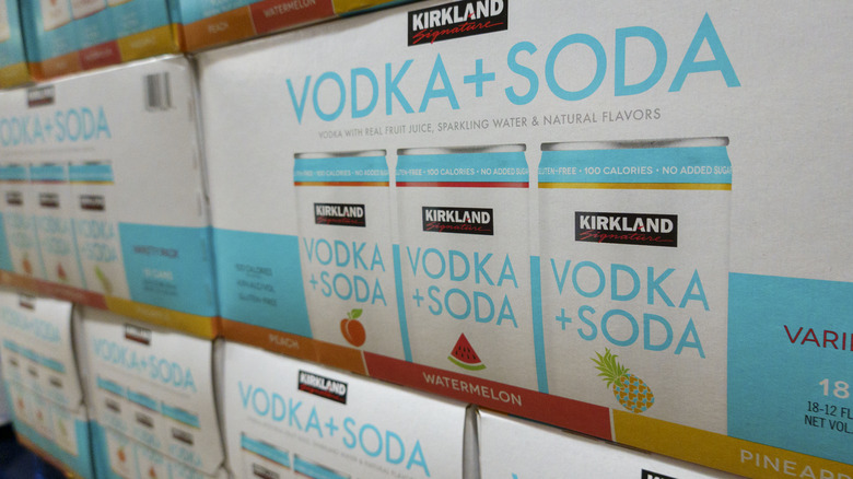boxes of Kirkland Signature vodka soda