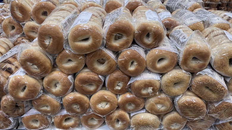 Bagged bagels on a shelf in Costco store
