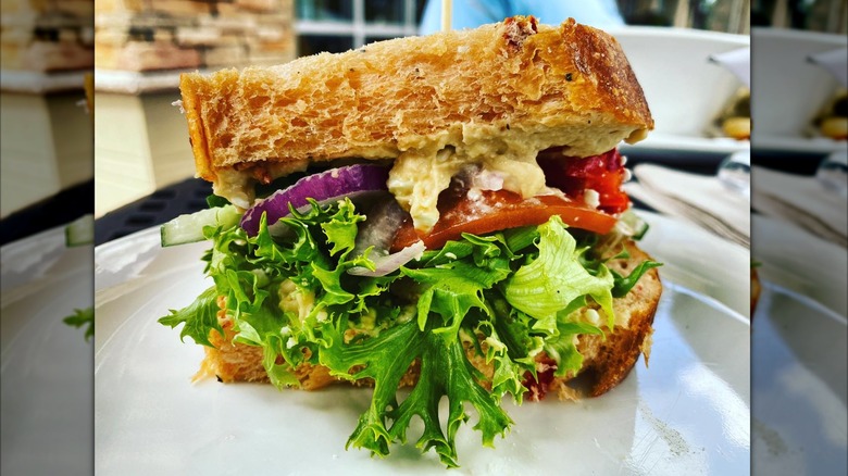 Panera Bread Mediterranean Veggie Sandwich on white plate