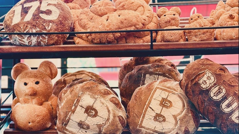 Boudin Bakery display with fresh baked breads in San Francisco, California