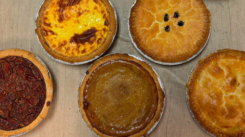 Assortment of fresh baked Lemon, Custard, Coconut Custard, Blueberry, Pecan, Pumpkin and Apple pie varieties from Lyndell's Bakery in Somerville, Massachusetts