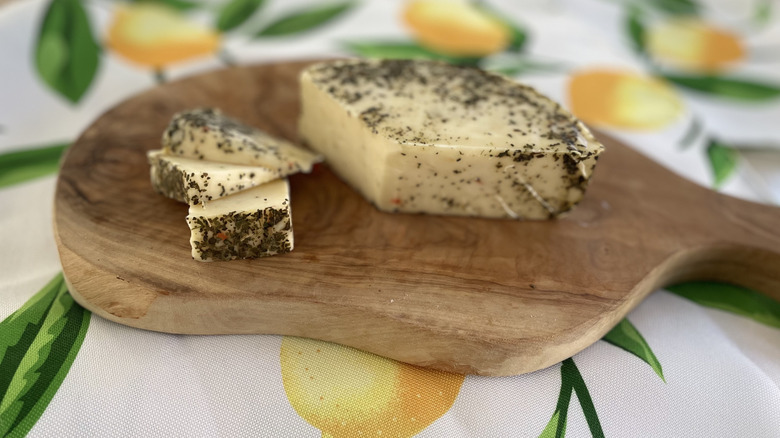 Aldi Garden Vegetable Cheese on a cutting board