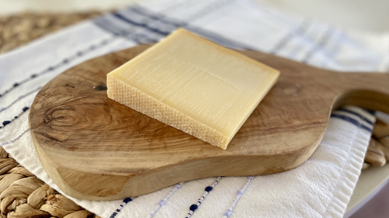 A wedge of Aldi Le Gruyere on a cheese board