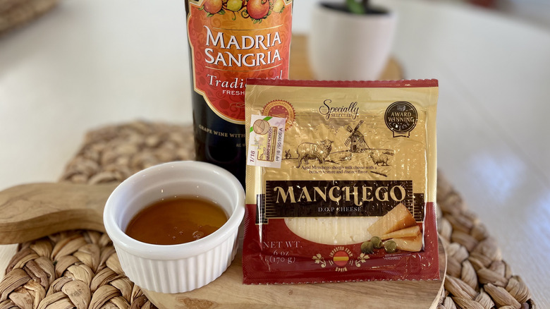 A package of Aldi Manchego cheese with honey and sangria