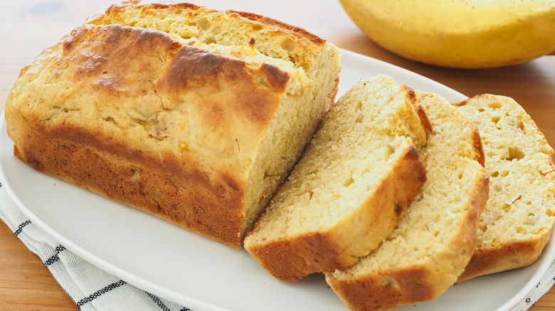 sliced banana bread on a white plate