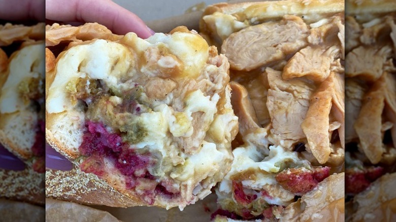 Wawa Gobbler hoagie with turkey, mashed potatoes, gravy, cranberry sauce, and stuffing