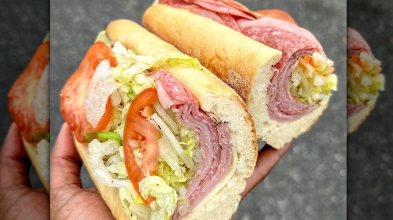 Wawa Italian hoagie with meat, provolone, lettuce, and tomato