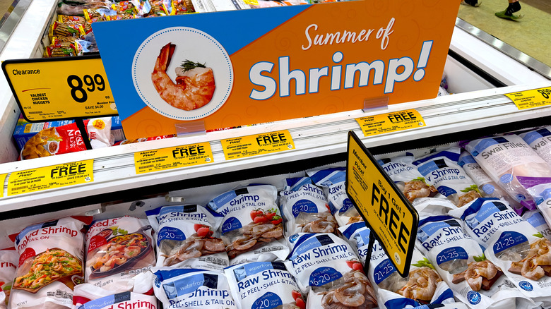 A display of shrimp on sale at Albertsons grocery store