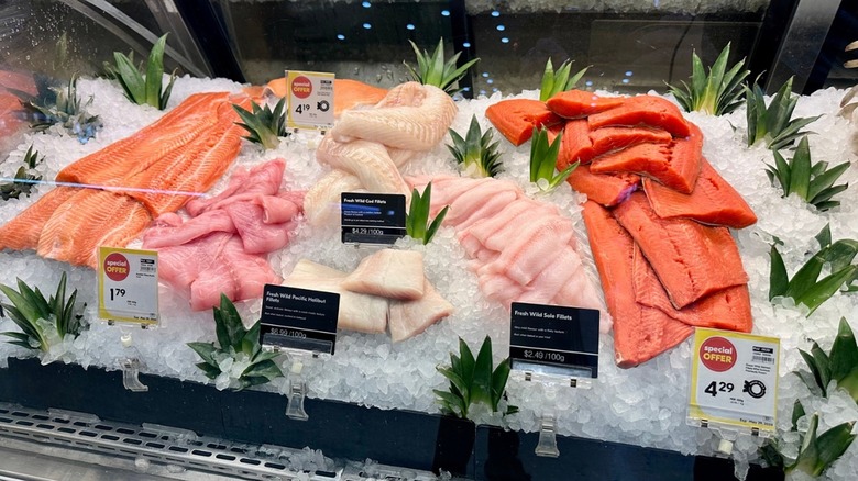 Fresh fish on ice at a Safeway grocery store