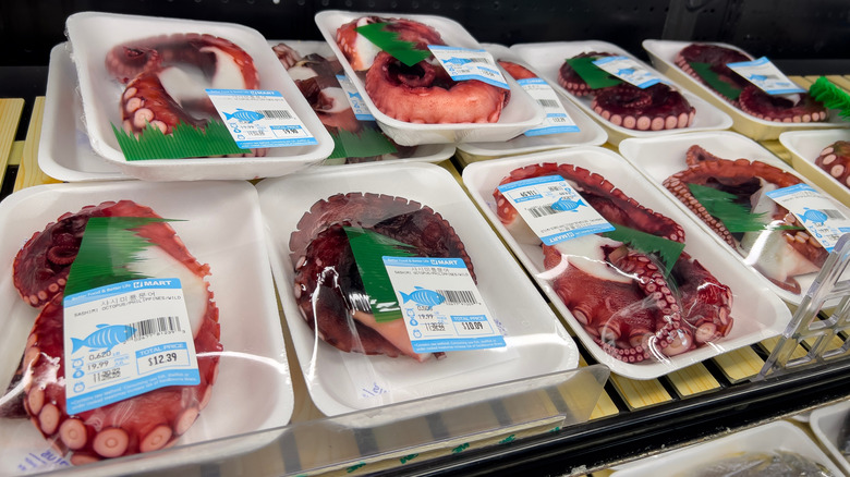 Packaged octopus on display at H Mart