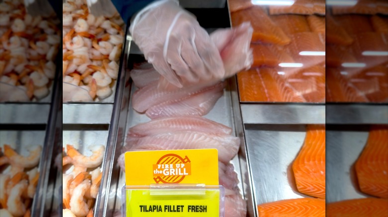 Safeway fresh tilapia fillet on display at seafood counter
