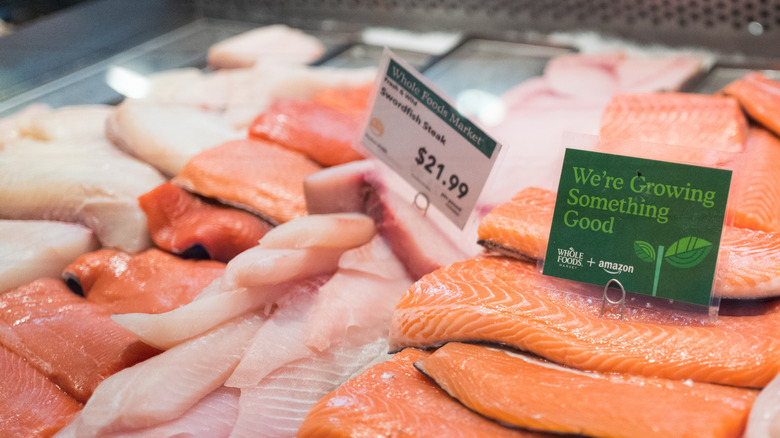 Whole Foods fish on ice on seafood display