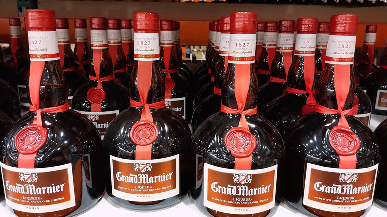 Bottles of Grand Marnier liqueur on display inside a Costco warehouse store