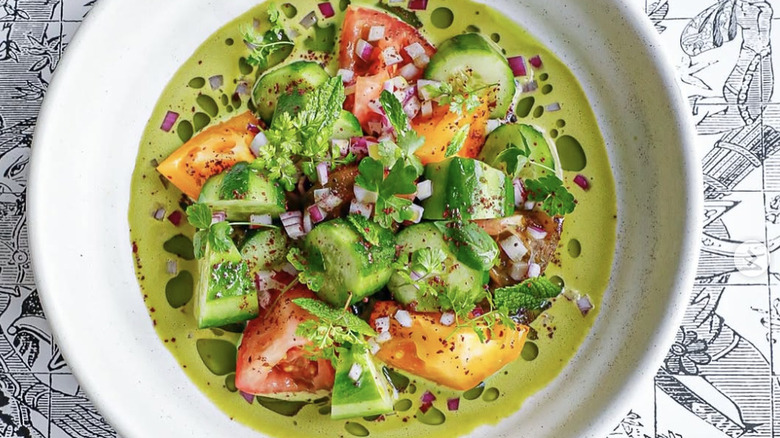 Shirazi salad with cucumbers, tomatoes, and red onion