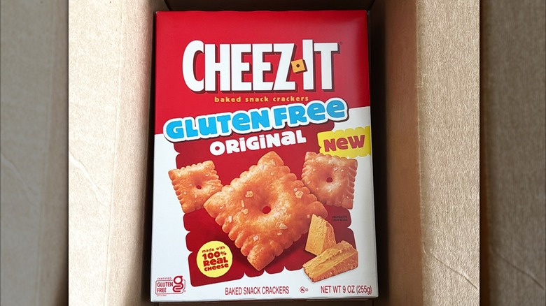 Gluten free Cheez-its in red cardboard box