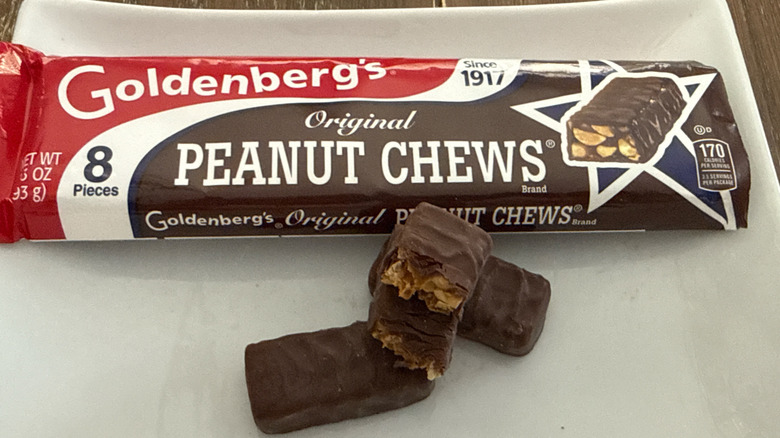 Goldenberg's Original Peanut Chews on a white plate