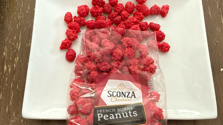 French Burnt Peanuts on a white plate