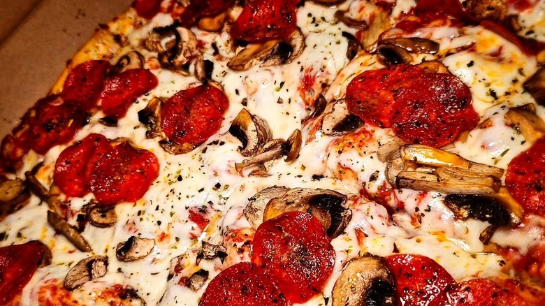 Pepperoni and mushroom square pizza
