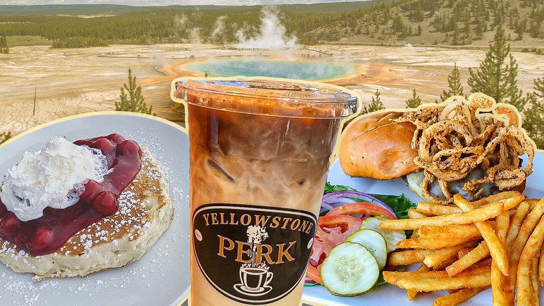 Yellowstone National Park pancakes, coffee, and burger