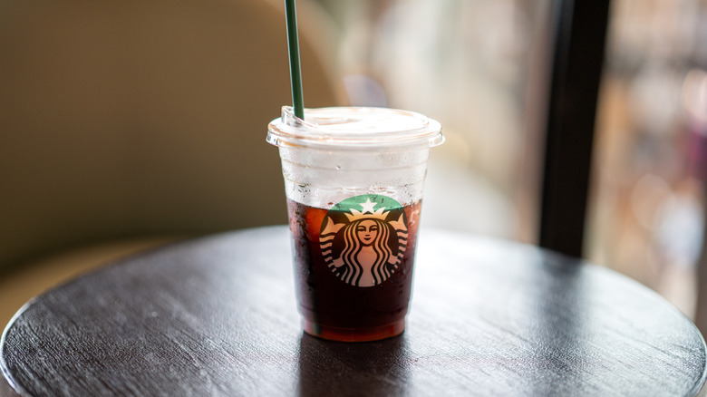 Starbucks iced espresso drink on table