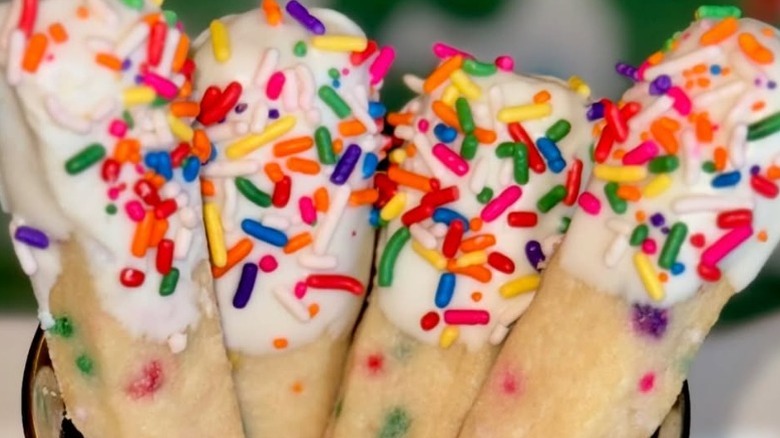 cookie fries with white frosting and sprinkles