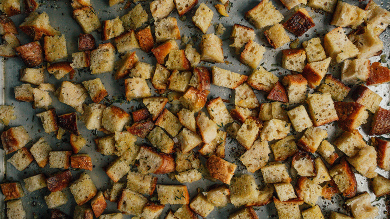 Sheetpan of homemade croutons