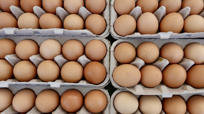 Brown eggs in cartons