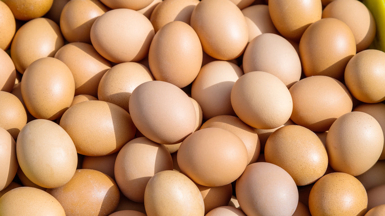Brown eggs in a pile
