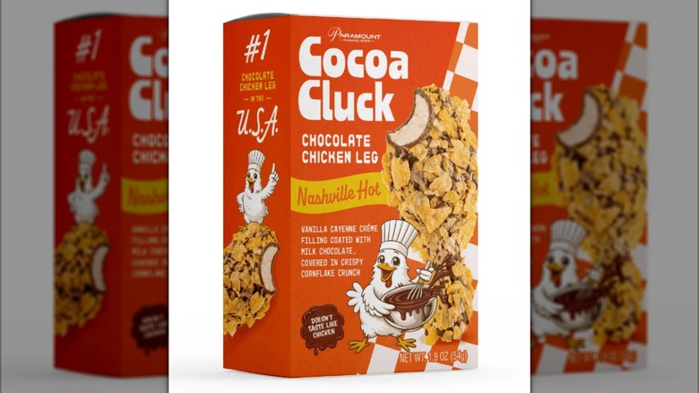 Cocoa Cluck Nashville Hot Chocolate Chicken Leg box on a white background