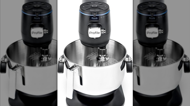 GE Smart Stand Mixer on a white background, mirrored
