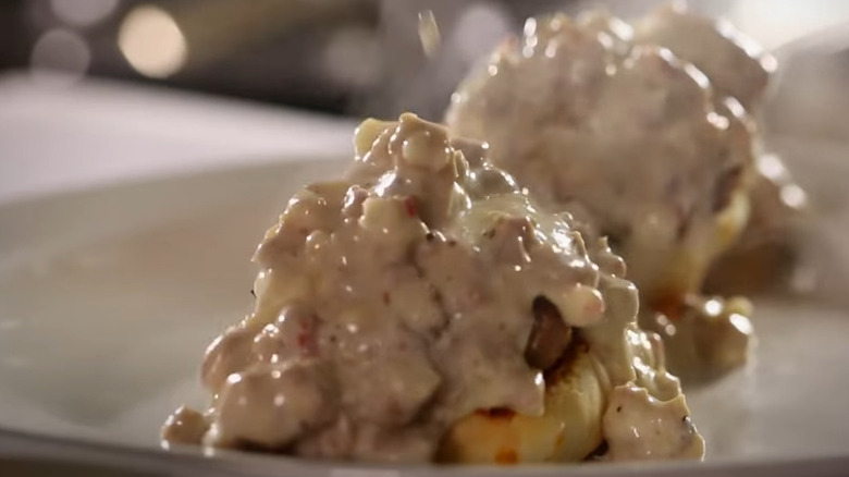Biscuits and gravy on a plate