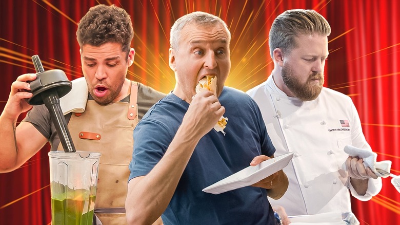 A montage of three chefs / contestants from the cooking Tv shows
